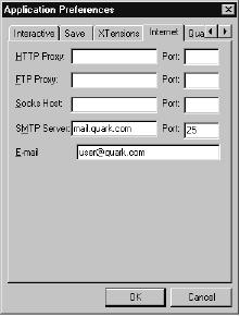 QuarkWeb The Application Preferences dialog box Internet tab Enter a URL in the HTTP Proxy field if you connect to the Internet through a proxy server.