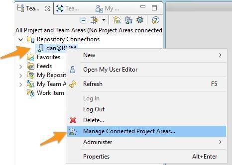 and select Manage Connected Project Areas: b.