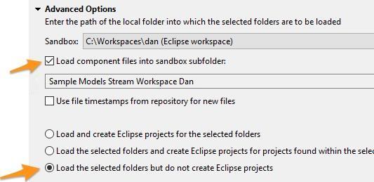 Expand the Advanced Options section q. Select Load component files into sandbox subfolder r.