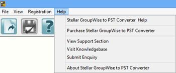 Help Stellar GroupWise to PST Converter Help Use this option to view user help guide. Purchase Stellar GroupWise to PST Converter Use this option to buy Stellar GroupWise to PST Converter.