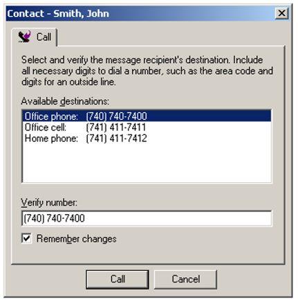 Contacting the sender of a message Note: If CallPilot cannot find any valid telephone numbers, only the person s e-mail address or name appears.