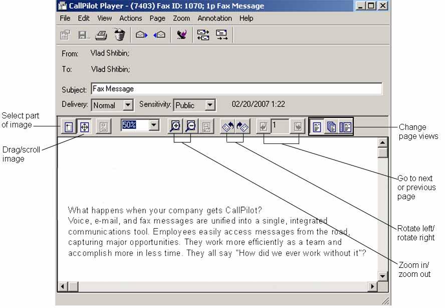 16 Using Desktop Messaging for Novell GroupWise 2 While viewing the fax, you can enlarge or reduce the image, rotate or move it, print it, delete it, save it, forward it, and reply to it 3 When you