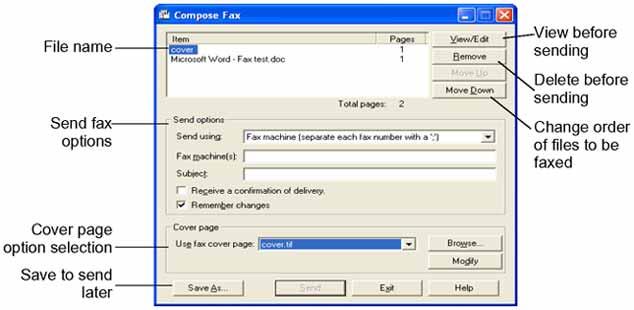 Composing fax and text messages 19 4 Click Print or OK, or whichever option sends the file to the printer you selected The Compose Fax dialog box appears 5 Before sending the fax, you can add more