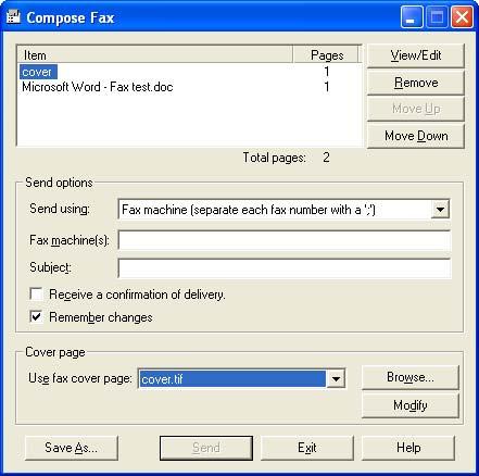 Using custom fax cover pages 31 If you choose to send your fax to a specific destination (for example, a fax machine), the Cover page text box becomes active Choose Browse to browse for a cover page,