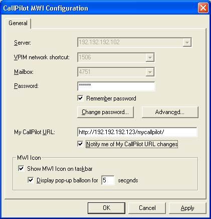 48 Using Desktop Messaging for Novell GroupWise control how long the balloon text stays on the screen 1 In the Windows taskbar, right-click the Message Waiting Indicator icon 2 Click CallPilot MWI