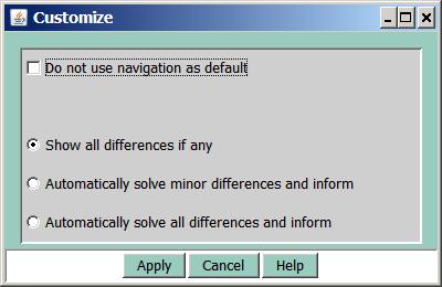 Performance Manager Repository When you click this button the following window opens: Figure 5: Customize tab Show all differences if any The differences are displayed, i.e. the server is given a red status icon and the differences can be displayed via the Differences tab.