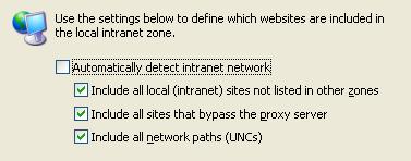 8. Uncheck Automatically detect intranet network, make sure the checkboxes below it are all checked, and click OK. 9.