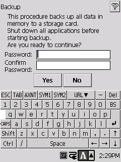 If you want to assign a password to the backup file, input up to 10 characters for the password here. For added security, each letter you input is shown as an asterisk in this box.