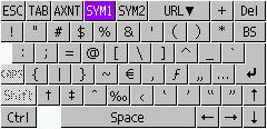 ) Tap the element you want to input. Tap AXNT to shift the keyboard to its accented character mode. Tap SYM1 or SYM2 to shift the keyboard to its symbol input mode.