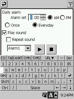 To set an alarm 1. Display the Clock screen. 2. Tap Alarm. This displays the alarm setting screen. 3. Make the settings you want.