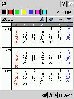 2-2-3 Making Calendar Settings This section describes the settings you can make with Calendar. Coloring a Date You can use seven colors to color dates on the Daily View and 3-Month View screens.