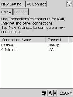 To configure a dial-up connection setup NOTE With some data communication or modem cards, you need to insert the card into the CASSIOPEIA s card slot before you perform the