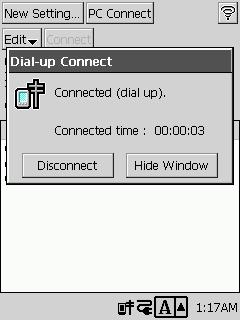 7. A dialog box like the one shown below appears when a dial-up connection is established. Your CASSIOPEIA is now connected to the Internet.