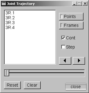 Figure 17: The Joint Trajectory dialog Reset: Click to move the end-effector to the initial position.