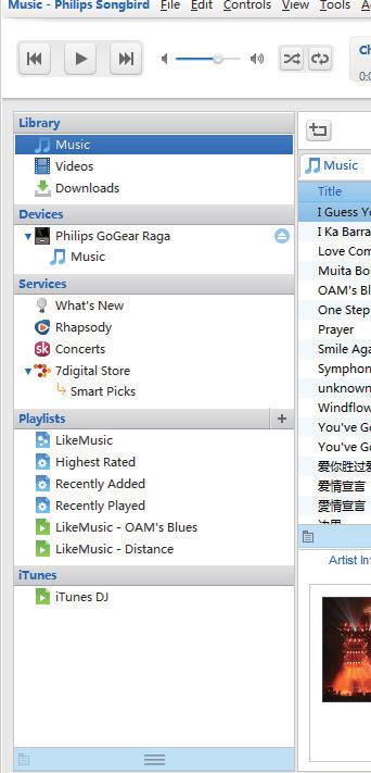 Search in Philips Songbird Philips Songbird is structured as follows: c Contents pane: View contents in