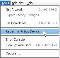 13 Repair the player through Philips Songbird If SDV is not working properly or the display freezes, you can reset it without losing data: To reset SDV?
