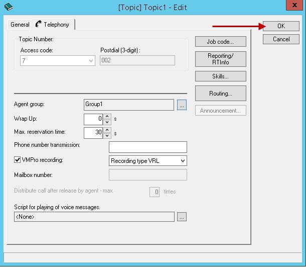 Note: When recording is set on the Topic, it will also record dialer calls out of the IP Office Contact Center, based on the setting for each Dialer