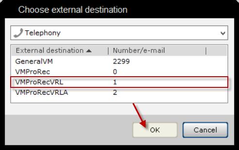 From the next dialogue box select the VMProRecVRL external destination