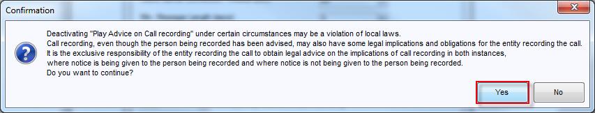 As soon as the tick box is unchecked, a warning message will be displayed regarding legal