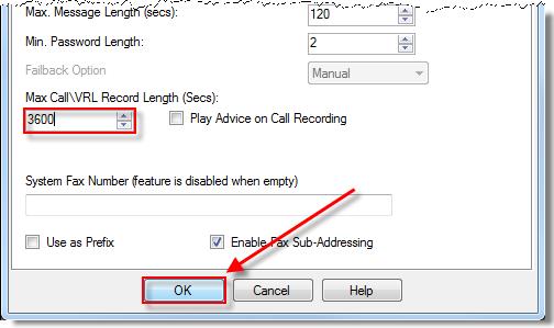 You may also want to increase the Max Call\VRL Record Length (Secs), as the default may be