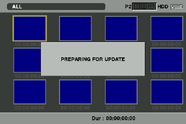 Update program is started and the message PREPARING FOR UPDATE appears on screen.