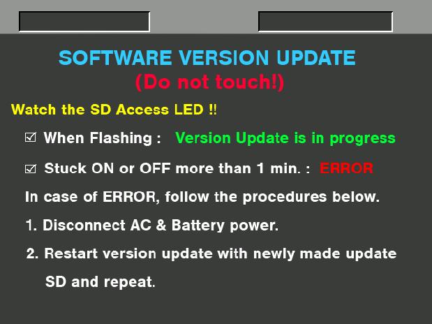 7. When shifting to the update process of the flash and microcomputer, following screen is displayed. During updating software, BUSY lamp () is blink. The name of firmware in the update is displayed.