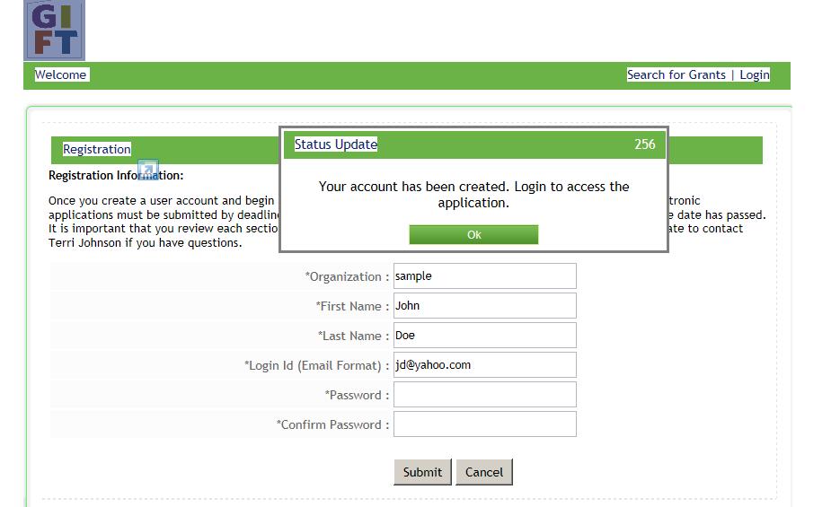 Enter your information in the appropriate fields. Once you have created your account you will be asked to login with your user id and password.