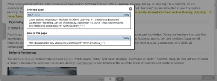 Automatically create citations or page links for material you are citing in papers and posts. To do so, click the Cite/Link button in the bottom right corner of the Book window.