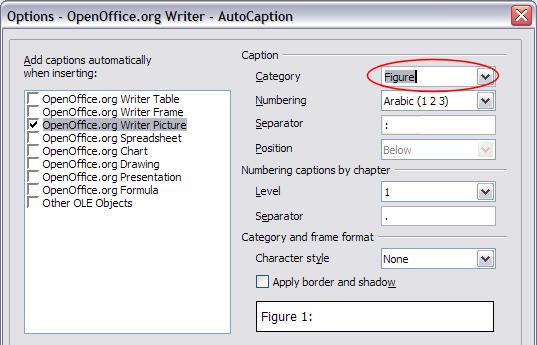 Figure 30: Setting up a new category for automatic captions on graphics Mail Merge E-mail options You can produce form letters using Writer and then use the mail merge function to