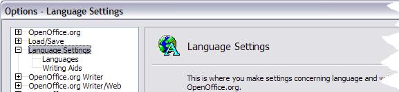 In the Options dialog box, click Language Settings > Languages. Figure 32: OpenOffice.