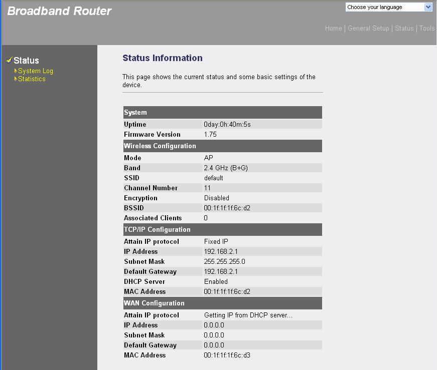 4.1 Status The Status section allows you to view the router s system information.