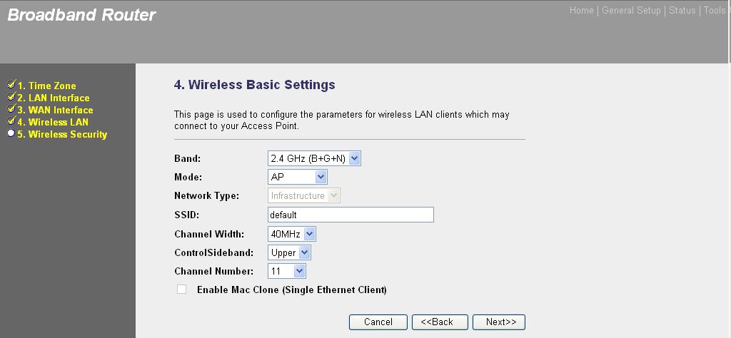 Password Enter the Password provided by your ISP for the L2TP connection. Click on NEXT to proceed to the next page (step 4) Wireless Basic Settings. 2.