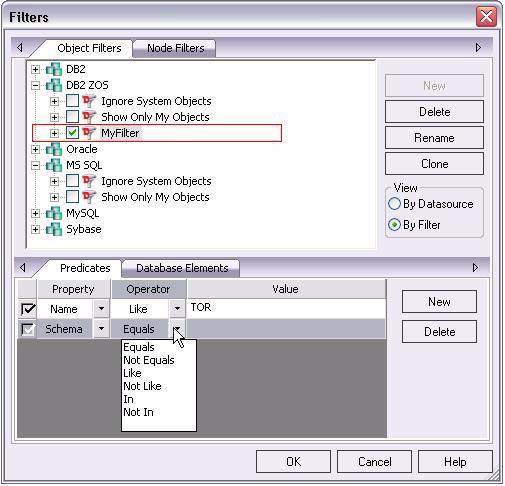 Object filters are created at the DBMS or datasource level and can be enabled and disabled for individual datasources.