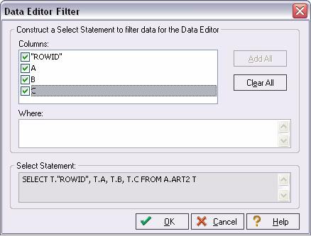 You can also filter the editable rows by including your own SELECT statement. 3 Click OK.