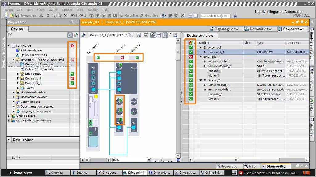 Diagnostics and troubleshooting 6.2 Device diagnostics This is how you work with the device diagnostics 1. Go online with the drive unit.