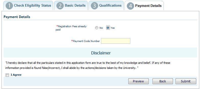Payment Details Step-IX Provide the necessary details for payment of Registration fees as shown below: Figure 6.