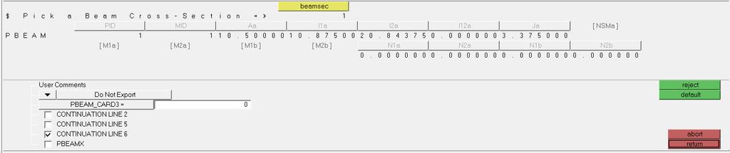 8. Click the beamsec button to make it active. Click beamsec again and select x_sect.