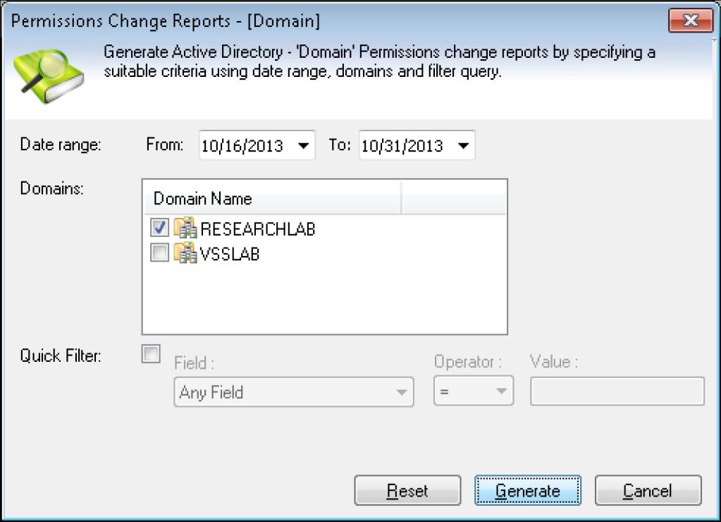 3.7.7.3 How to generate Domain Permissions Change Reports? To generate the Domain Permissions Change Reports, perform the following steps. 1.