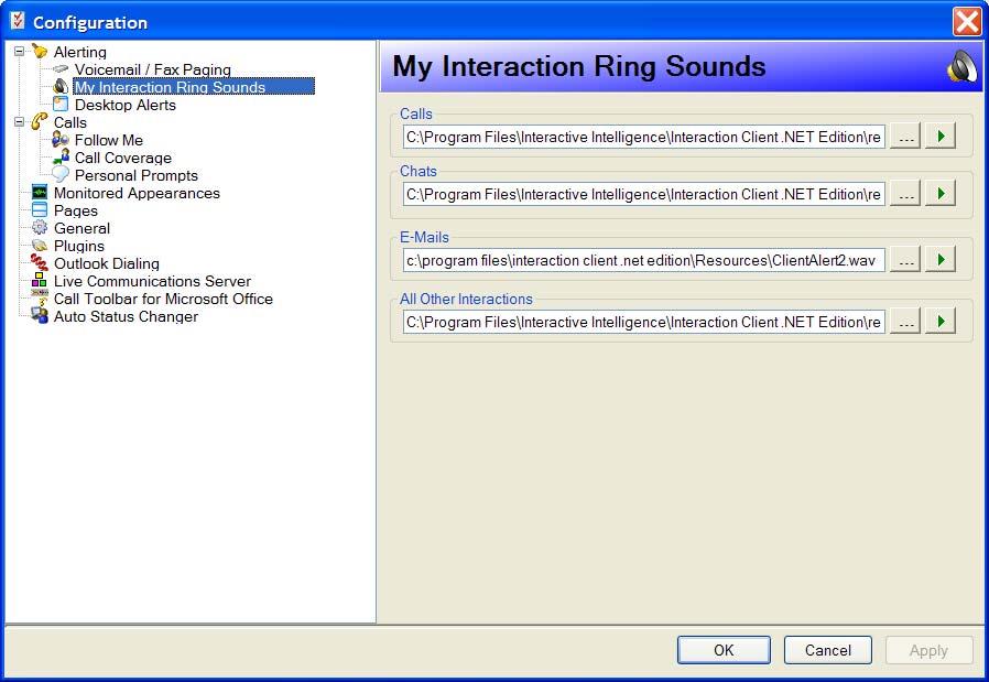 How to set your Telephone Ring Tone Step One: Select My interaction ring sounds from the configuration menu.