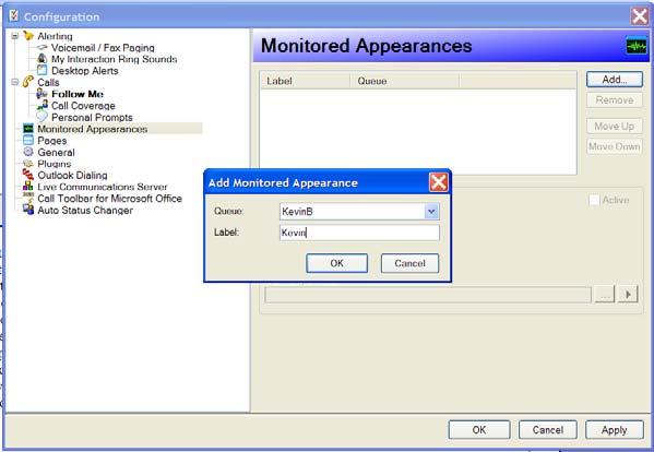 Monitored appearances Monitored appearances allow you to easily monitor someone else s queue (assuming you have rights to view the user s queue). Figure 16.