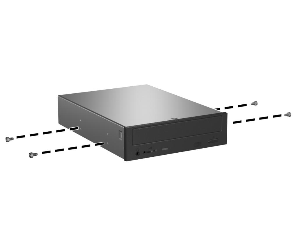 Installing an Optional Optical Drive Ä CAUTION: To install an optional optical drive: 1. Remove the optical drive if present. 2. Install two guide screws in the lower holes on each side of the drive.