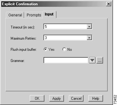 Media Steps Script Step Reference Information Figure 77 Explicit Confirmation Customizer Window Input Tab Table 33 describes the fields of the Input tab.