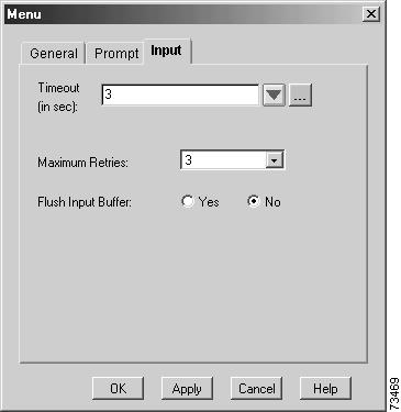 Script Step Reference Information Media Steps Figure 86 Menu Customizer Window Input Tab Table 41 describes the fields of the Input tab.