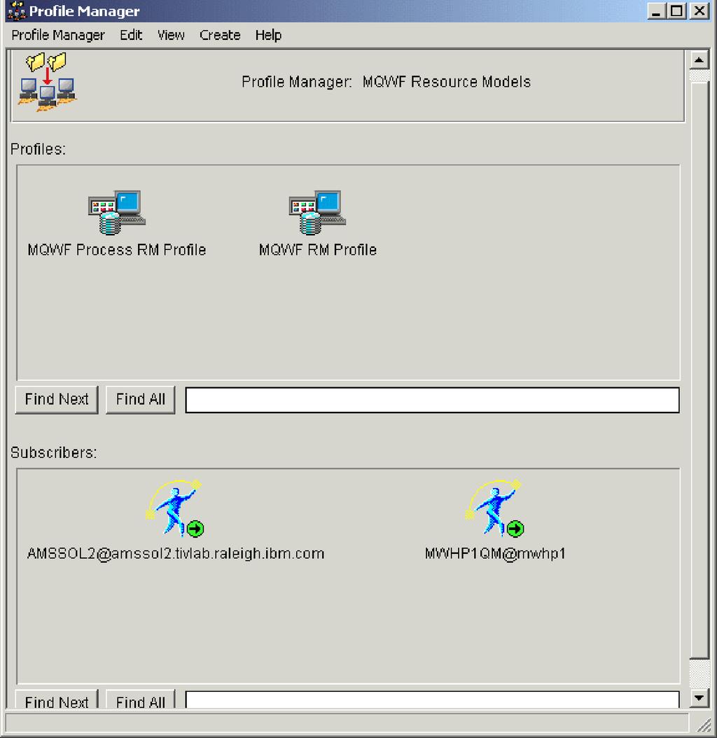 Figure 30. Profile Manager window for MQWF Resource Models 3.