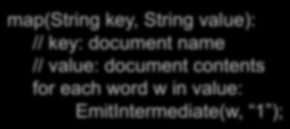 = set of words (word) map(string key, String value): // key: document name