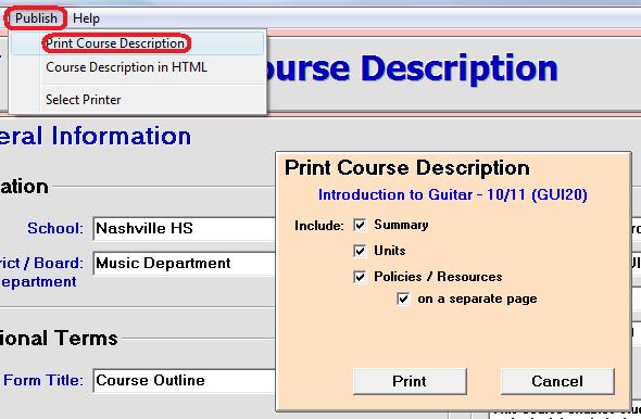 6-11 PUBLISHING AND MANAGING COURSE DESCRIPTIONS Course descriptions may be built as described in section 6-8.