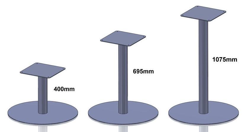 DESIGNS Pillar base tables are available with a number of different base options :- *