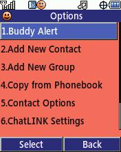 Press for Chatlink. 4. Press the Left Soft Key for Options. 5. Select Add New Contact (2). 6.