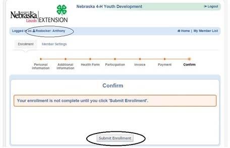 Your final step for enrolling the Youth is to hit the Submit Enrollment button.