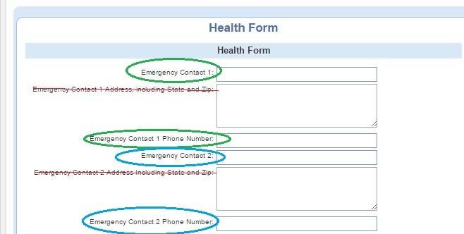 Health Form The health information is optional.